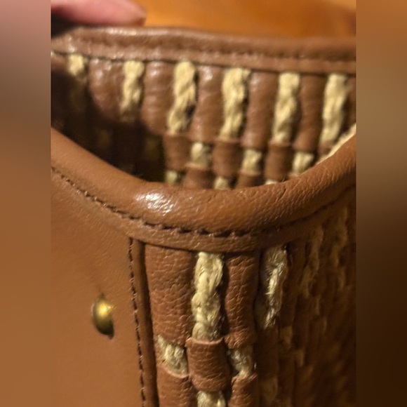 Jack Rogers Brown Woven Leather Tote Bag Braided Handles Medium Handbag - Picture 15 of 15